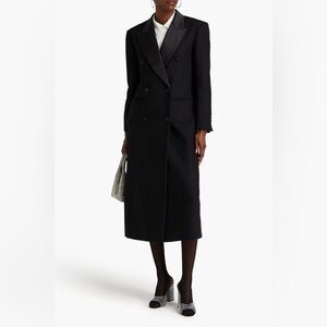 NWT Sandro Double-breasted satin-trimmed wool-blend twill coat FR38